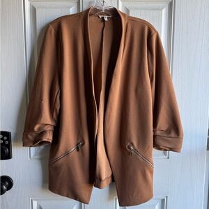 Maurices Brown Open-Front Blazer with Zippered Feax Pockets